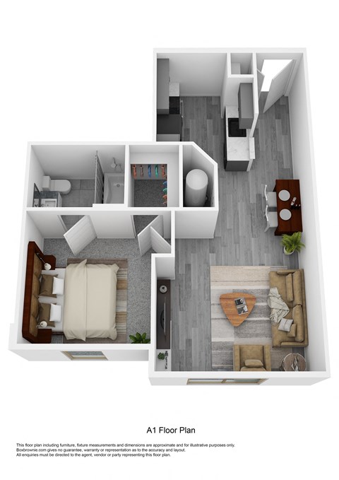 Floor plan for 1 bed, 1 bath, 535 sqft